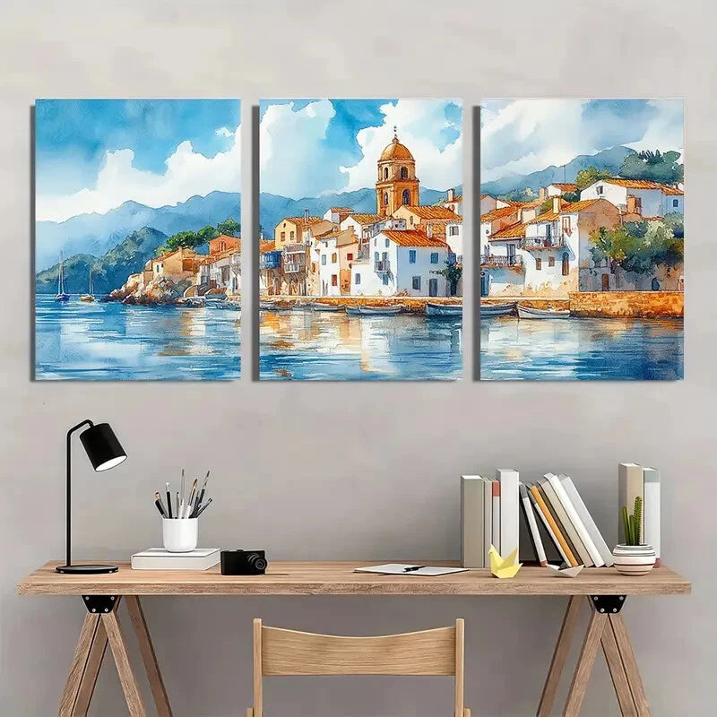 3pcs Spanish Catalonia Home Countryside Wall Art Set Canvas Framed 50x70cm - High Quality Print 100% Australian Made Wall Canvas Ready to Hang - Bella Home Decor