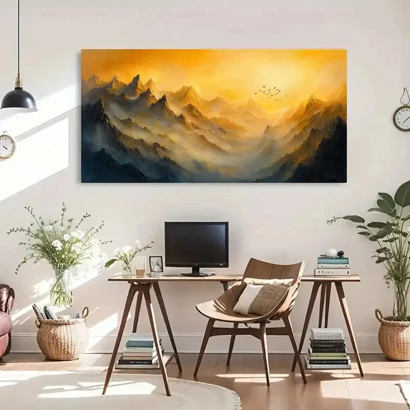 Misty Mountain Landscape Birds Wall Art Canvas Office Home Room Framed 120x60cm