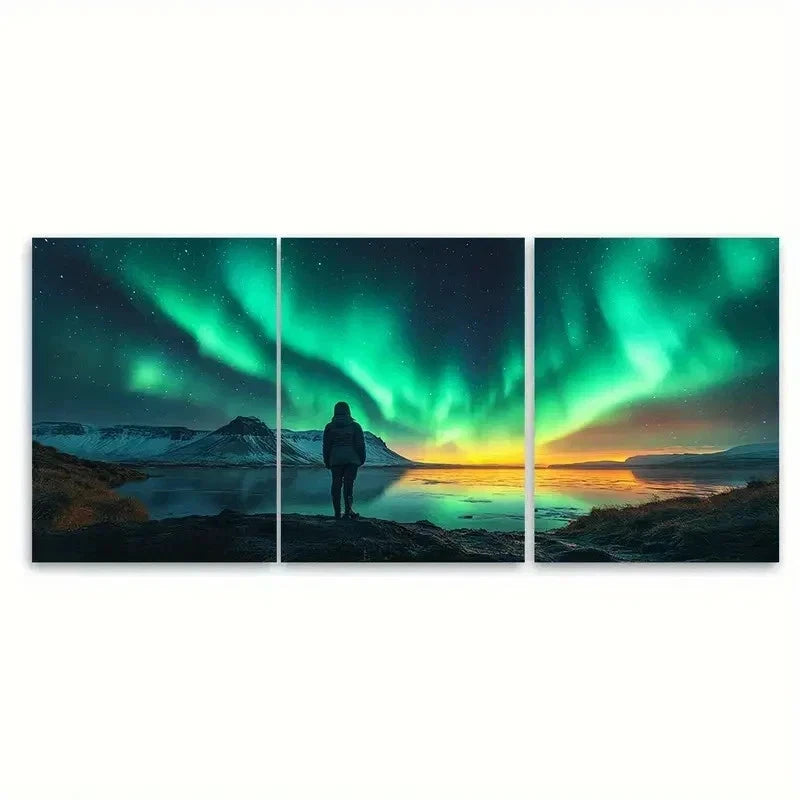 3pcs Northern Lights Kikjufell Mountain RT Wall Art Set Canvas Framed 60x90cm - High Quality Print 100% Australian Made Wall Canvas Ready to Hang - Bella Home Decor