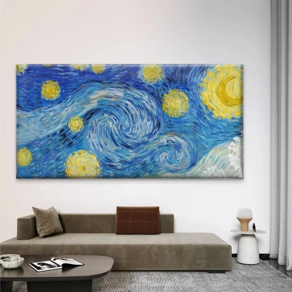 Abstract Blue Night Sky Wall Art Canvas Office Home Room Framed 120x60cm