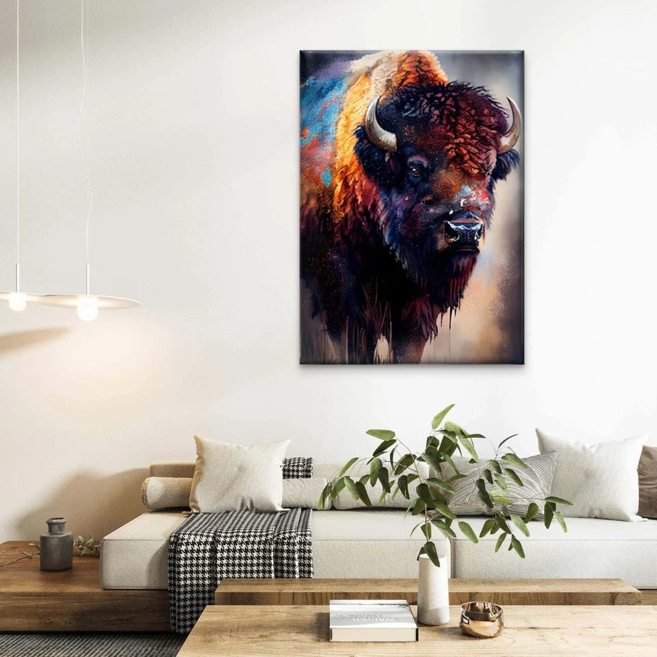 The Colorful Bison Portrait 40x60cm Metal Print Ready to Hang