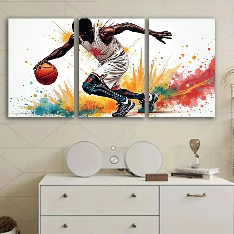 3pcs Basketball Player Dribbling Wall Art Set Canvas Framed 50x70cm - High Quality Print 100% Australian Made Wall Canvas Ready to Hang - Bella Home Decor