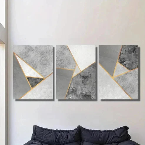 3pcs Grey and Golden Geometric Designs Wall Art Set Canvas Unframed - High Quality Print 100% Australian Made Wall Canvas