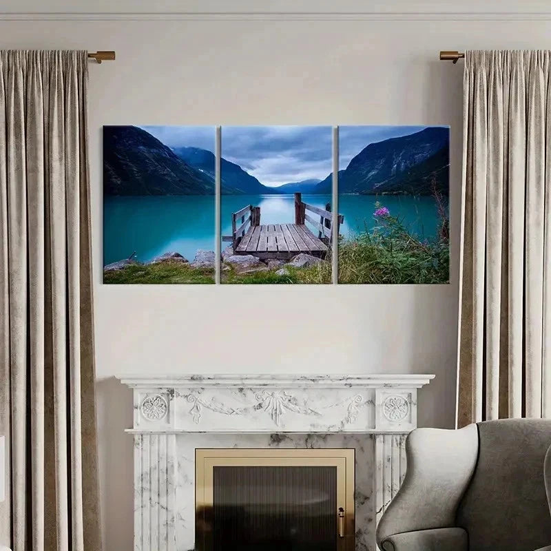 3pcs Bridge By Lake Natural Landscape Wall Art Set Canvas Framed 40x60cm - High Quality Print 100% Australian Made Wall Canvas Ready to Hang - Bella Home Decor