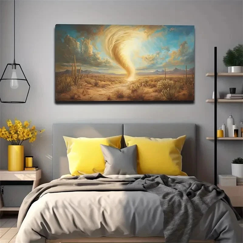 Dramatic Tornado Desert Lands Wall Art Canvas Office Home Room Framed 120x60cm