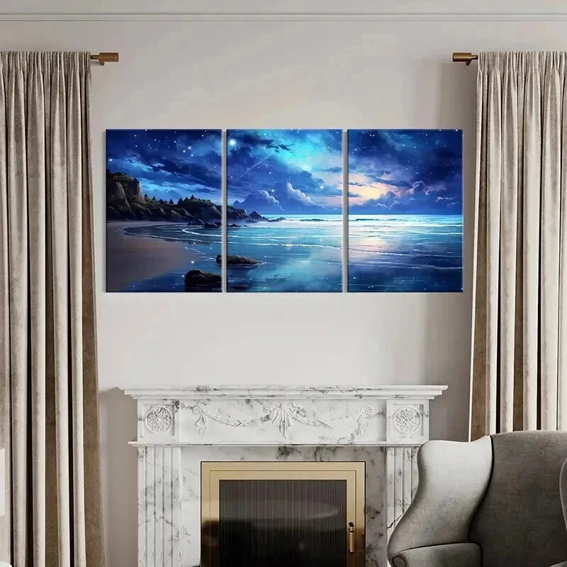 3pcs Fantasy Landscape Art Starry Sky Beach Wall Art Set Canvas Framed 40x60cm - High Quality Print 100% Australian Made Wall Canvas Ready to Hang - Bella Home Decor