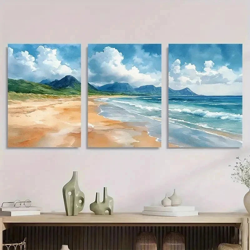 3pcs Donegal Beach Coastal Nature Perfect Wall Art Set Canvas Framed 50x70cm - High Quality Print 100% Australian Made Wall Canvas Ready to Hang - Bella Home Decor