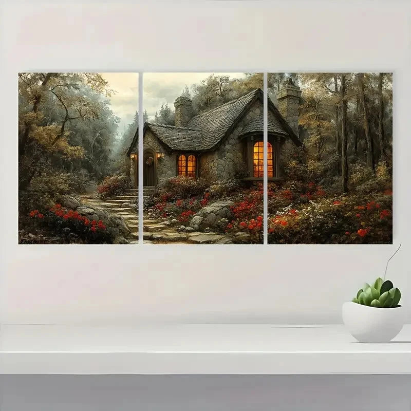3pcs Summerhouse Giclee Fine Art French SG Wall Art Set Canvas Framed 40x60cm - High Quality Print 100% Australian Made Wall Canvas Ready to Hang