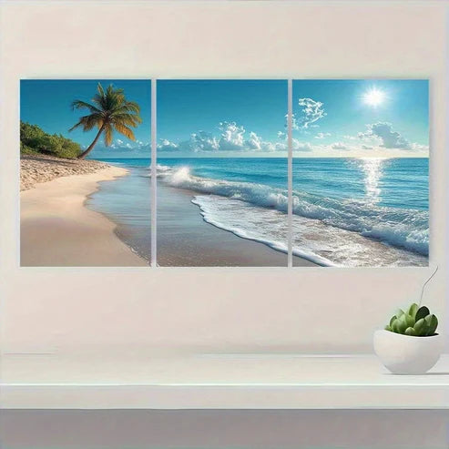 3pcs Tropical Beach and Palm Tree Wall Art Canvas Unframed – High Quality Print 100% Australian Made Wall Canvas