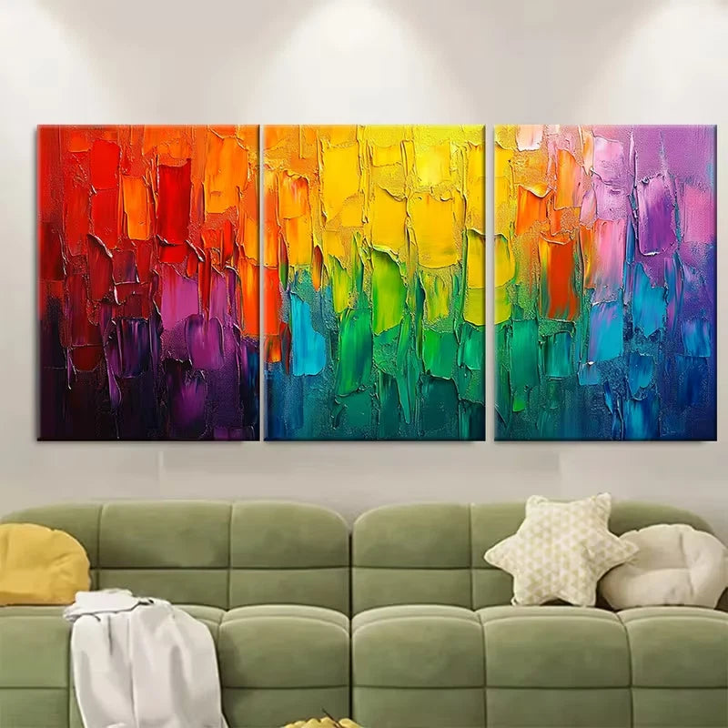 3pcs Abstract Texture Rainbow Brush Stroke Metal Print Ready to Hang Art