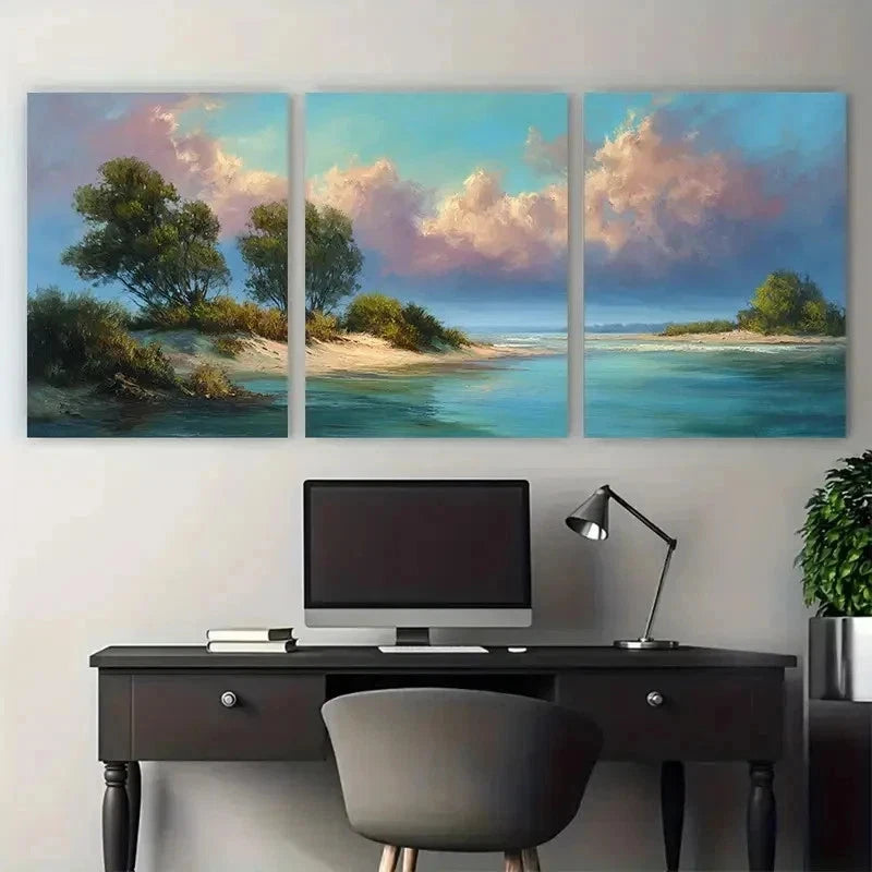 3pcs Strand Lands Haft - Preproduction Perfect Wall Art Set Canvas Framed 50x70cm - High Quality Print 100% Australian Made Wall Canvas Ready to Hang