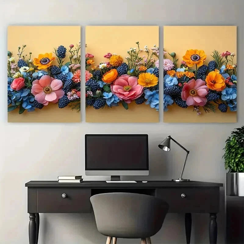 3pcs Colorful Bouquet of Roses Daisies Perfect Wall Art Set Canvas Framed 50x70cm - High Quality Print 100% Australian Made Wall Canvas Ready to Hang - Bella Home Decor