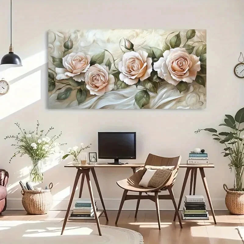 Romantic Floral Roses Pink Wall Art Canvas Office Home Room Framed 120x60cm - Bella Home Decor