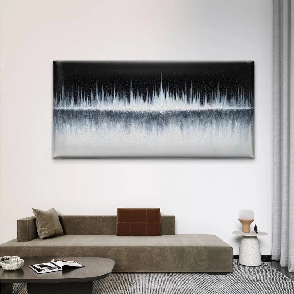 Black White Sound Wave & Cosmic Wall Art Canvas Office Home Room Framed 120x60cm