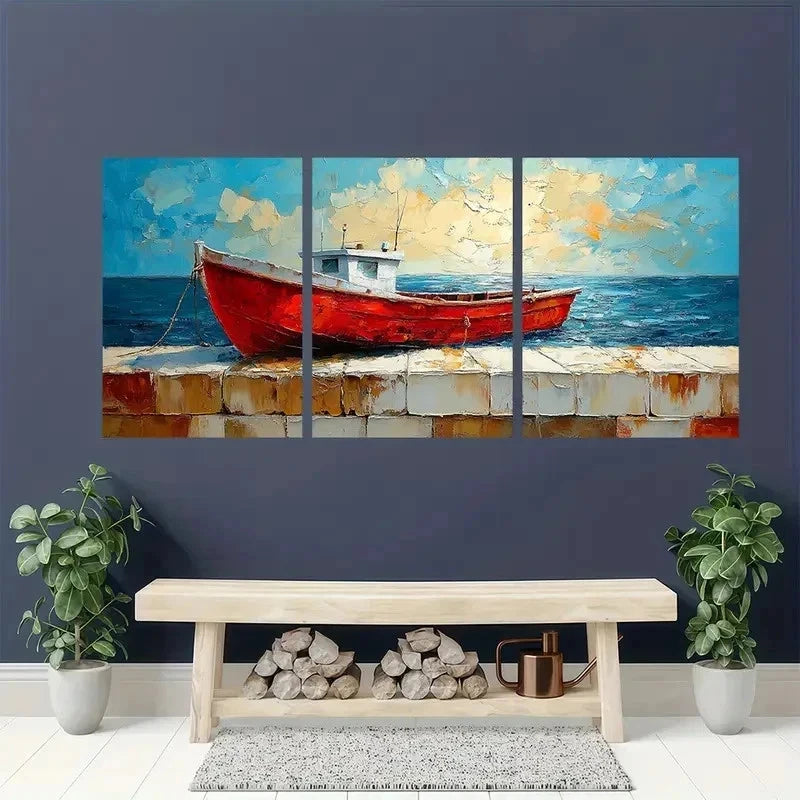 3pcs Vibrant Impasto Seascape Perfect Wall Art Set Canvas Framed 40x60cm - High Quality Print 100% Australian Made Wall Canvas Ready to Hang