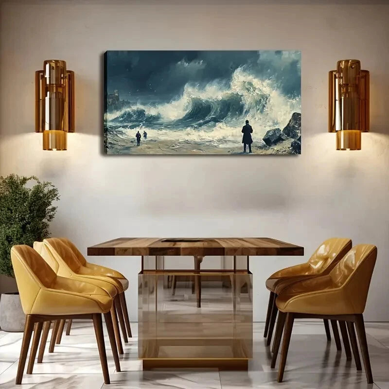 Dramatic Stormy Seascape Waves Wall Art Canvas Office Home Room Framed 120x60cm - Bella Home Decor