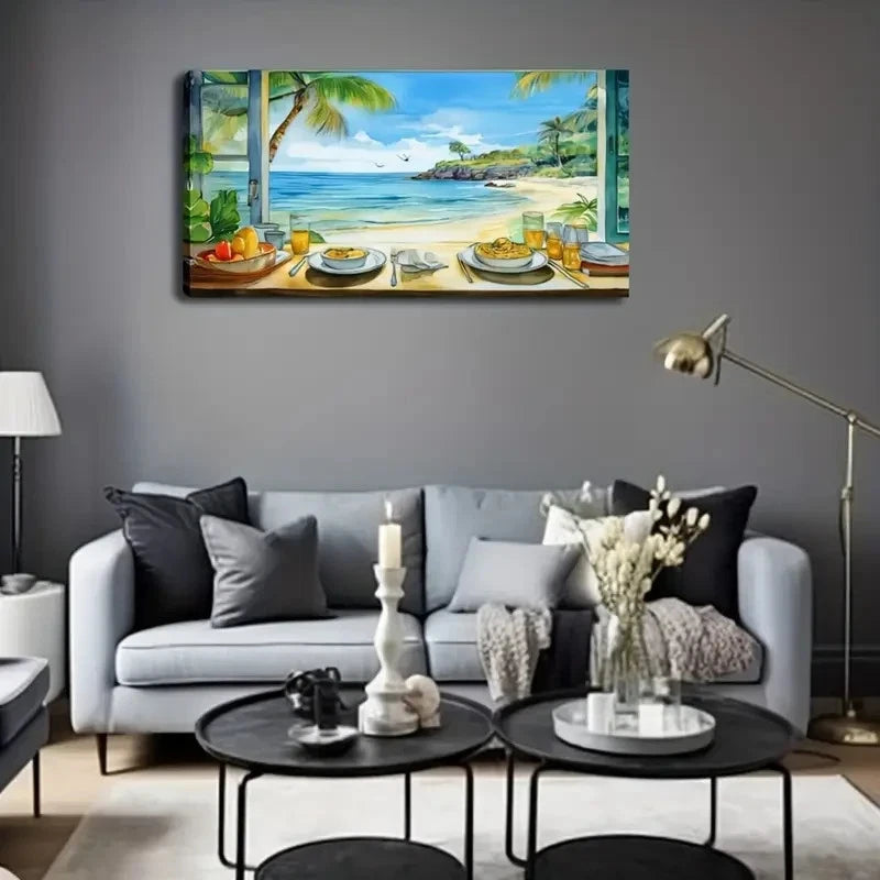 Seaside Holiday And Food Wall Art Canvas Office Home Room Framed 120x60cm