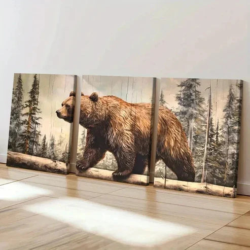 3pcs Forest Bear Landscape Wildlife Artwork Wall Art Set Canvas Unframed - High Quality Print 100% Australian Made Wall Canvas - Bella Home Decor