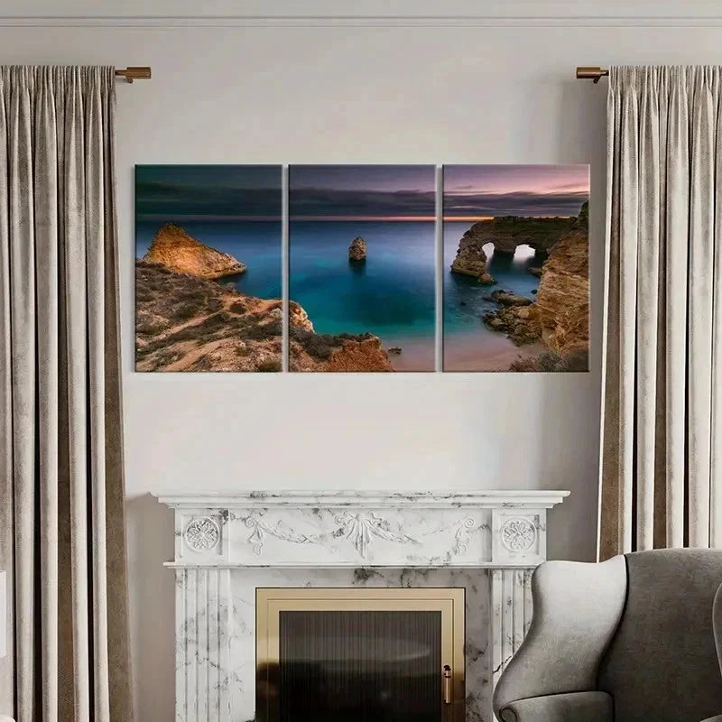 3pcs Portuguese Navy Beach Sea Modern Wall Art Set Canvas Framed 50x70cm - High Quality Print 100% Australian Made Wall Canvas Ready to Hang