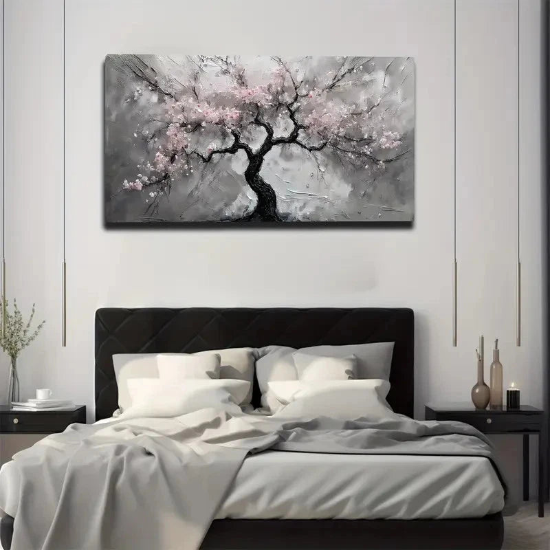 Pink Peach Blossom On Cloudy Wall Art canvas office home room framed 120x60cm
