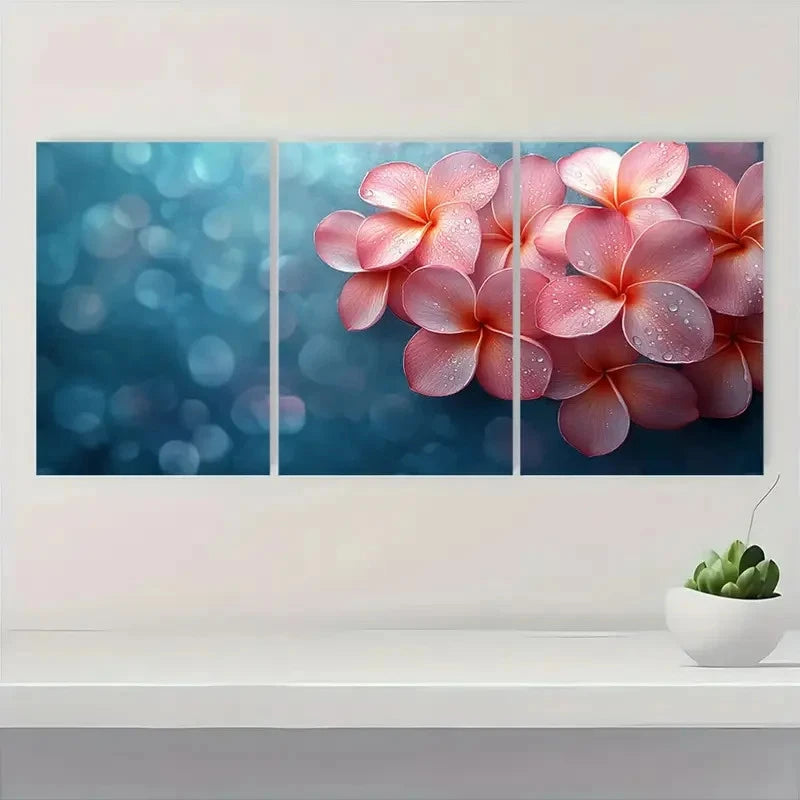 3pcs Pink Plumeria Flower RT Wall Art Set Canvas Framed 40x60cm - High Quality Print 100% Australian Made Wall Canvas Ready to Hang