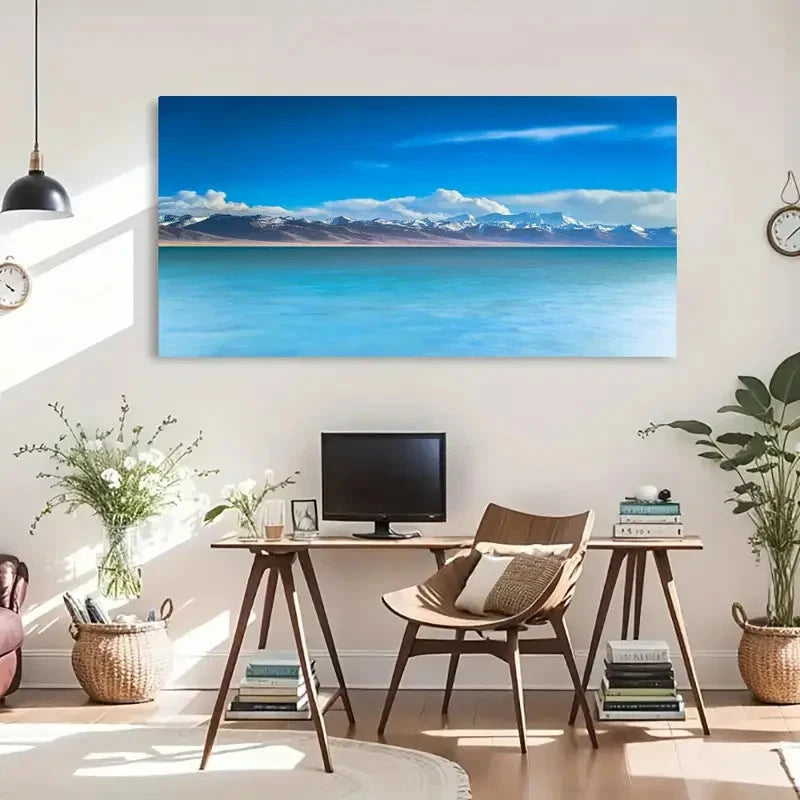 Ocean View Mountains Seaside Wall Art Canvas Office Home Room Framed 120x60cm