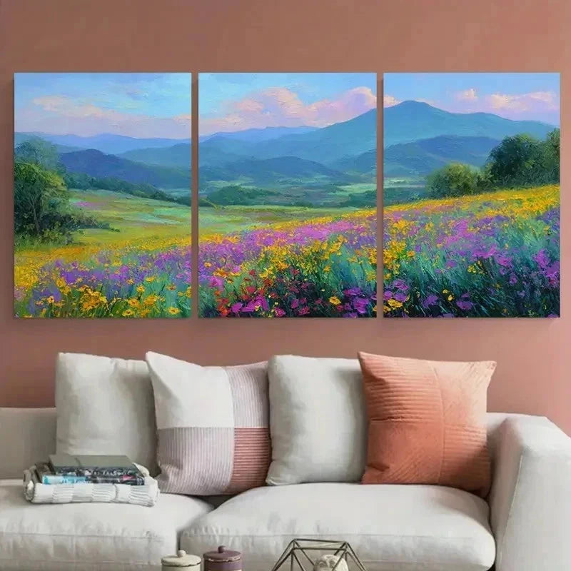 3pcs Field Wildflower Meadow Hand Perfect Wall Art Set Canvas Framed 60x90cm - High Quality Print 100% Australian Made Wall Canvas Ready to Hang