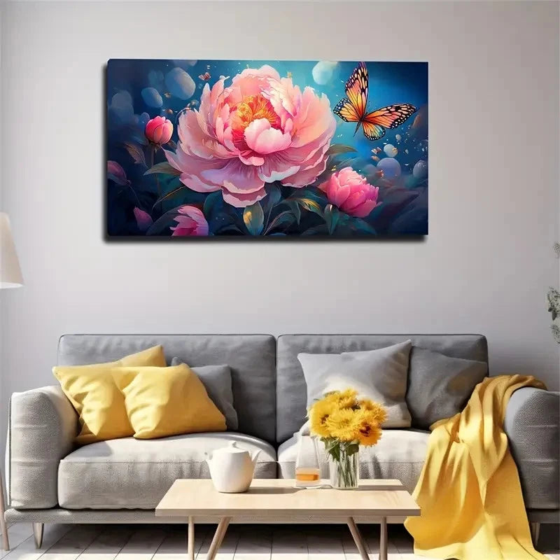 Floral Butterfly Botanical Wall Art Canvas Office Home Room Framed 120x60cm