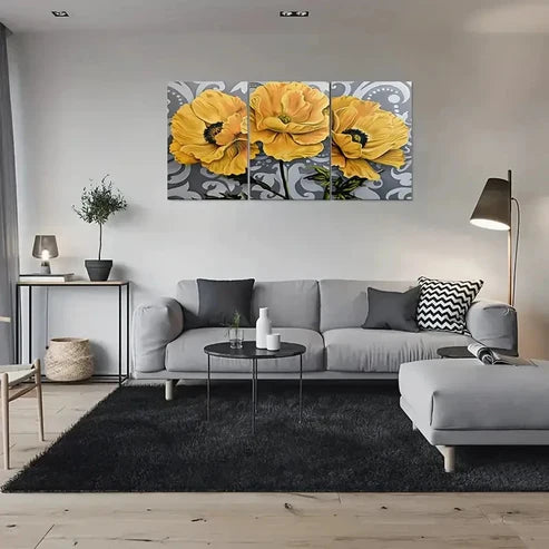 3pcs Golden Poppy Green Leaves Botanical Wall Art Canvas Unframed - High Quality Print 100% Australian Made Wall Canvas - Bella Home Decor