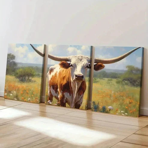 3pcs Vintage Country Animal Cow Wall Art Set Canvas Unframed - High Quality Print 100% Australian Made Wall Canvas