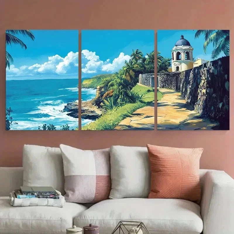 3pcs Tropical Décor Modern Caribbean Perfect Wall Art Set Canvas Framed 60x90cm - High Quality Print 100% Australian Made Wall Canvas Ready to Hang