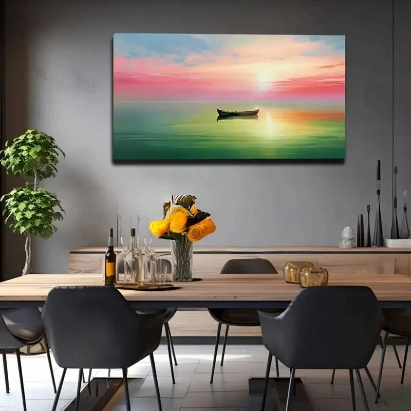 Serene Sunset With Red Sky Wall Art Canvas Office Home Room Framed 120x60cm