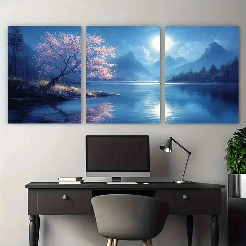 3pcs Enchanted Moonlit Forest Perfect Wall Art Set Canvas Framed 50x70cm - High Quality Print 100% Australian Made Wall Canvas Ready to Hang