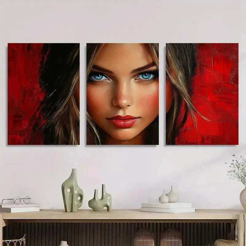 3pcs Beautiful Girl With Blue Eyes Perfect Wall Art Set Canvas Framed 50x70cm - High Quality Print 100% Australian Made Wall Canvas Ready to Hang - Bella Home Decor