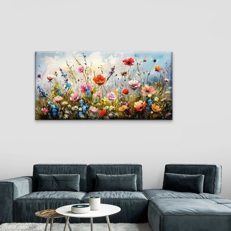Field Flower Nature Perfect Wall Art Canvas Office Home Room Framed 120x60cm