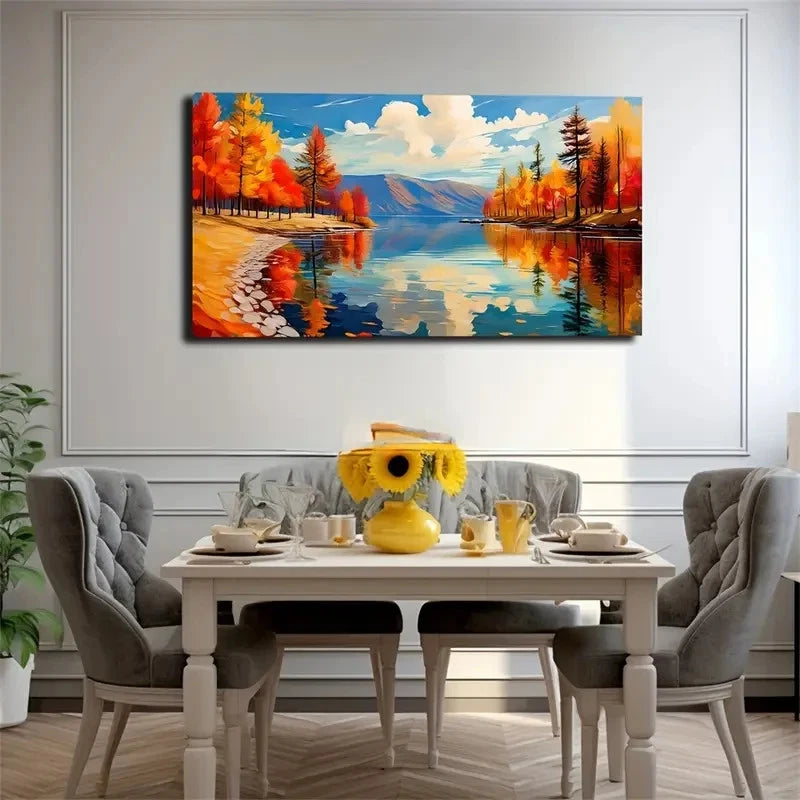 Lake Water And Colorful Woods Wall Art Canvas Office Home Room Framed 120x60cm
