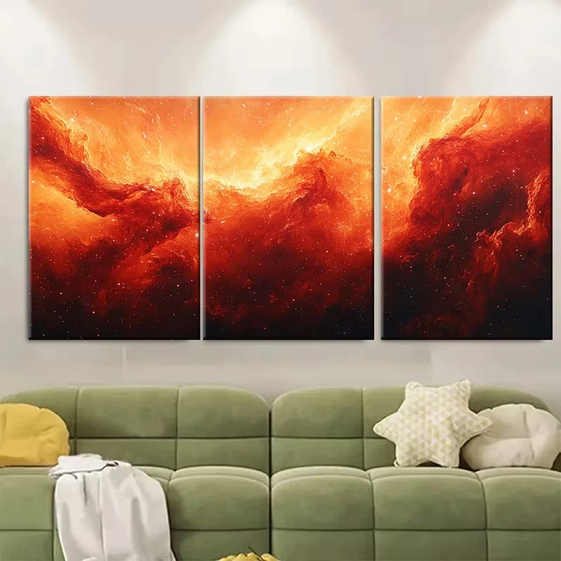 3pcs Vibrant Cosmic Abstract Galaxy Metal Print Ready to Hang Art