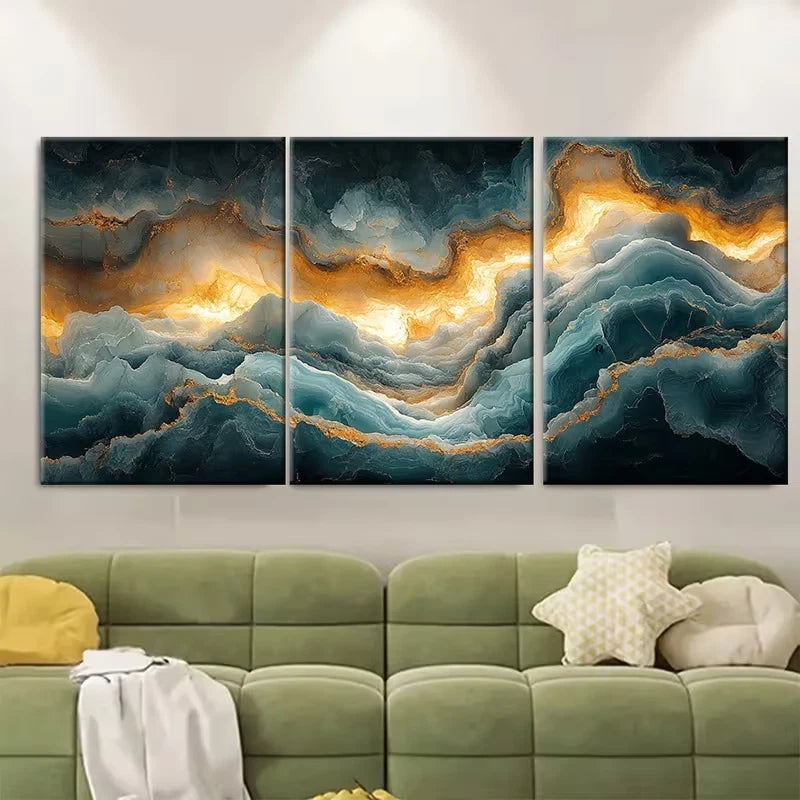 3pcs Ethereal Marble Caves Patagonia Chile Wall Art Set Canvas Framed 40x60cm - High Quality Print 100% Australian Made Wall Canvas Ready to Hang