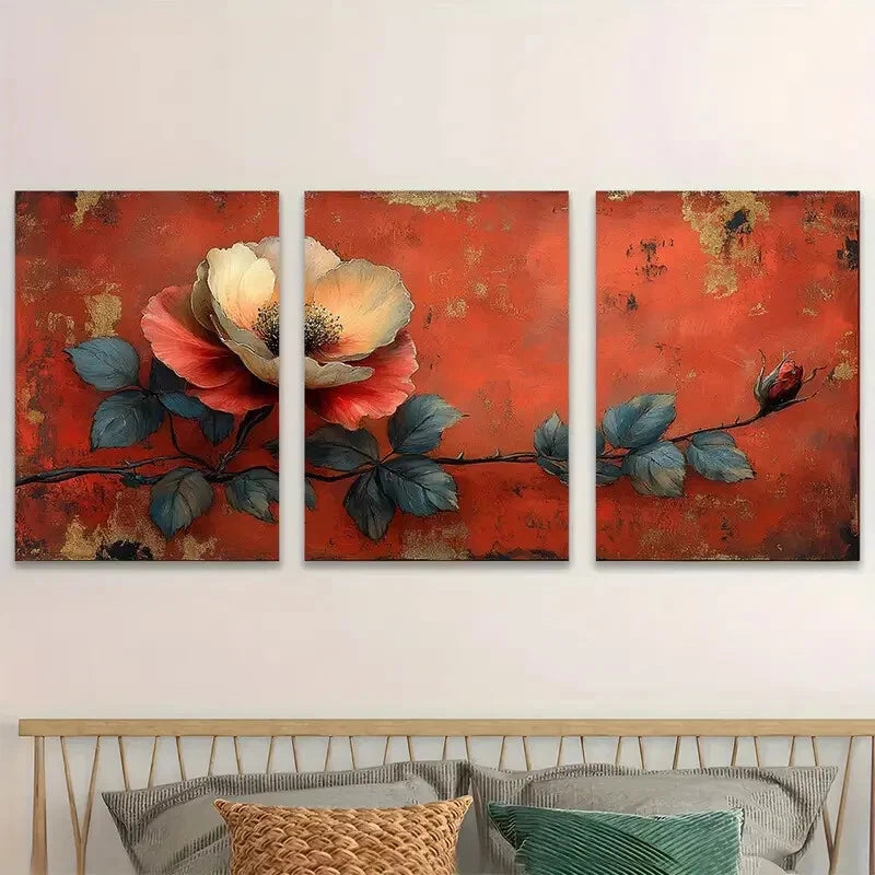 3pcs Journal Page Floral Illustration Perfect Wall Art Set Canvas Framed 40x60cm - High Quality Print 100% Australian Made Wall Canvas Ready to Hang - Bella Home Decor