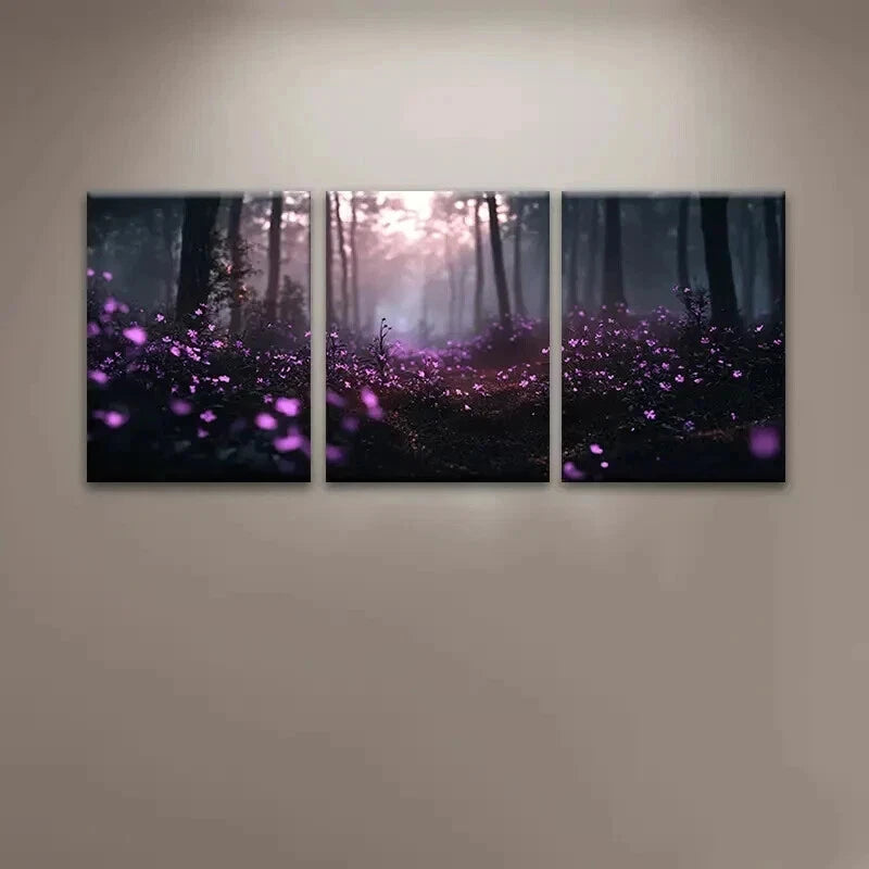 3pcs Beautiful Purple Flowers Nature Perfect Wall Art Set Canvas Framed 60x90cm - High Quality Print 100% Australian Made Wall Canvas Ready to Hang - Bella Home Decor