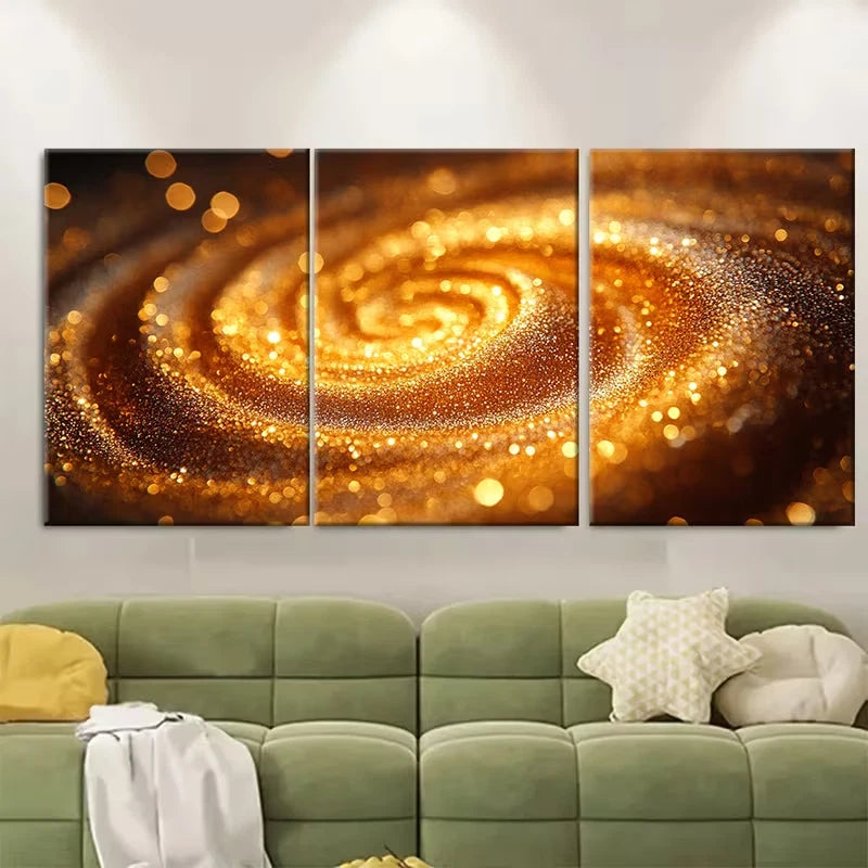3pcs Golden Glitter Swirls Metal Print Ready to Hang Art