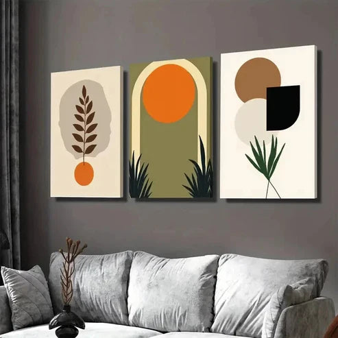 3pcs Boho Style Modern Abstract Green Wall Art Set Canvas Unframed - High Quality Print 100% Australian Made Wall Canvas - Bella Home Decor
