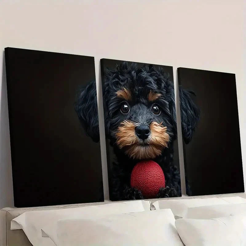 3pcs Black Golden Doodle Dog Humorous Pet Wall Art Set Canvas Framed 60x90cm - High Quality Print 100% Australian Made Wall Canvas Ready to Hang - Bella Home Decor