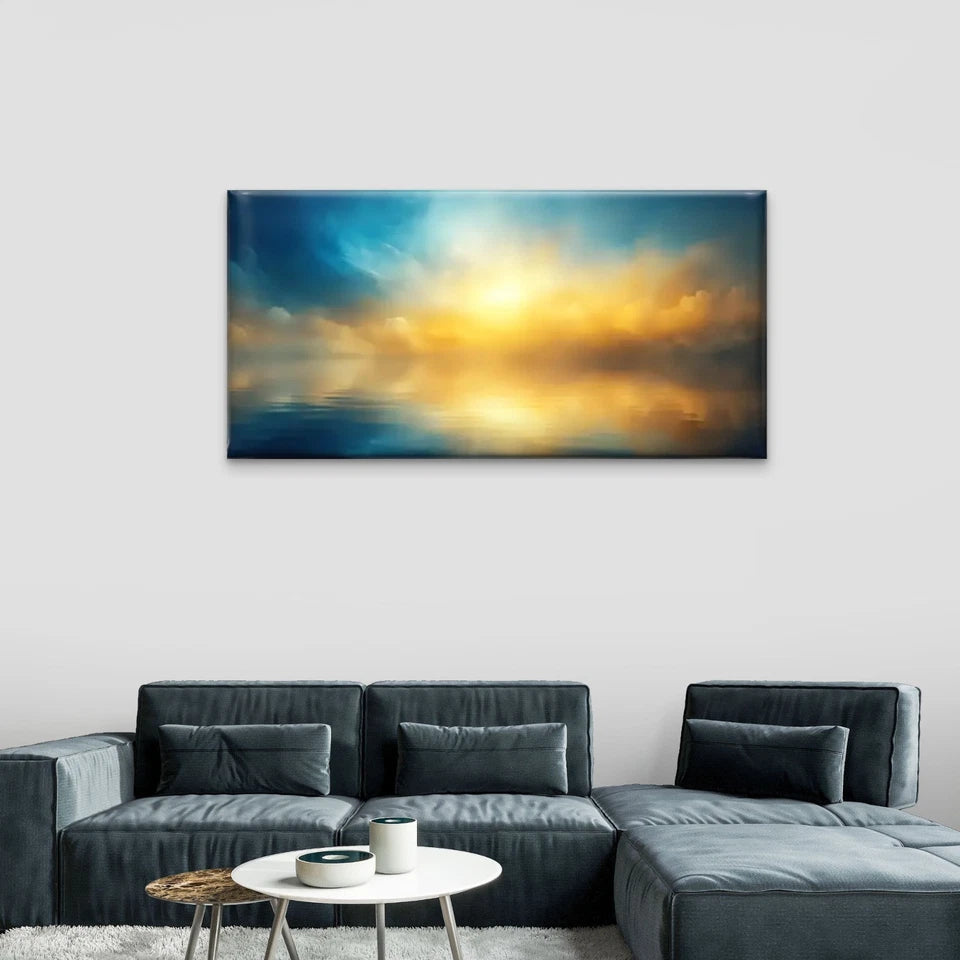 Ocean Sunset Light Perfect Wall Art Canvas Office Home Room Framed 120x60cm