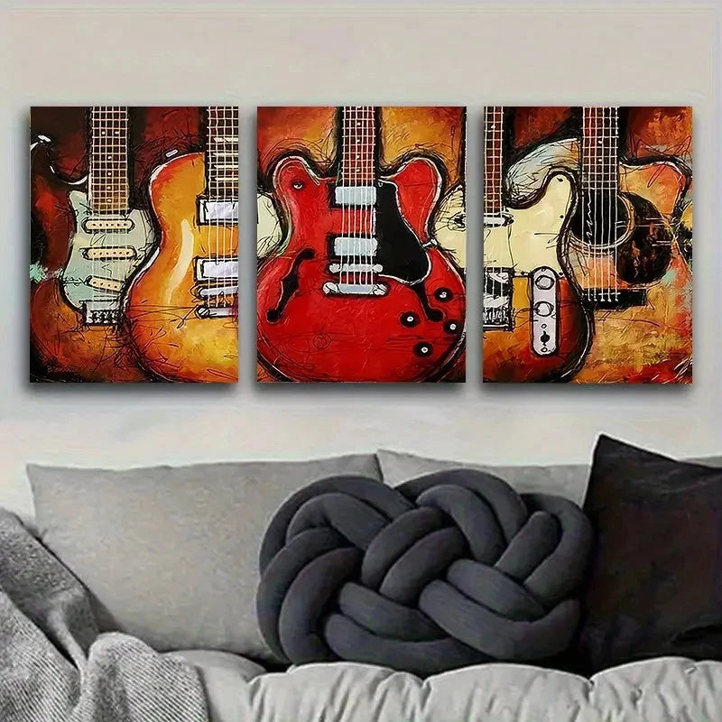 3pcs Abstract Electric Guitar Wall Art Set Canvas Framed 40x60cm - High Quality Print 100% Australian Made Wall Canvas Ready to Hang - Bella Home Decor