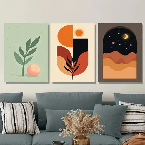 3pcs Modern Abstract Boho Style Nature Colorful Wall Art Canvas Unframed - High Quality Print 100% Australian Made Wall Canvas