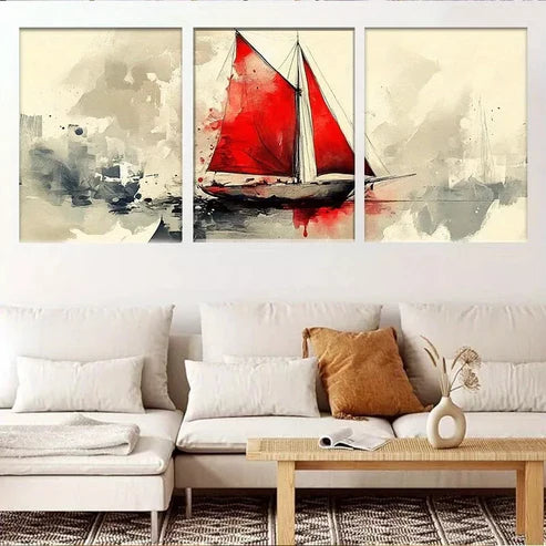 3pcs Modern Vertical Abstract Sailing Ship Wall Art Canvas Unframed - High Quality Print 100% Australian Made Wall Canvas