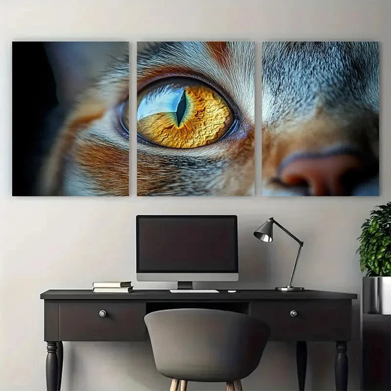 3pcs Amber Cat Eyes Canvas Print Wall Art Set Canvas Framed 50x70cm - High Quality Print 100% Australian Made Wall Canvas Ready to Hang - Bella Home Decor