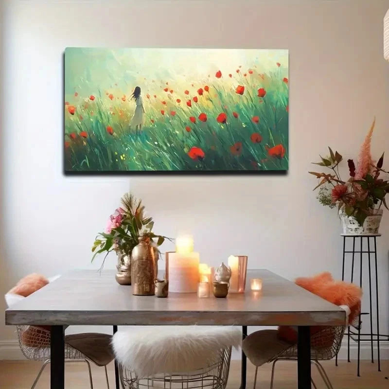 Serene Girl In Blooming Field Wall Art Canvas Office Home Room Framed 120x60cm