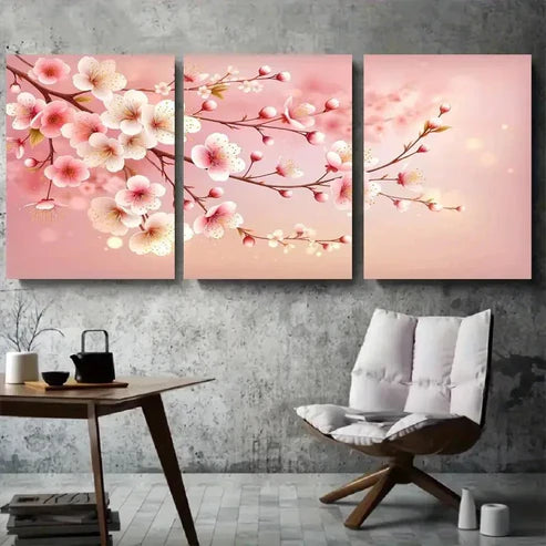 3pcs Spring Pink Cherry Blossom Wall Art Canvas Unframed - High Quality Print 100% Australian Made Wall Canvas